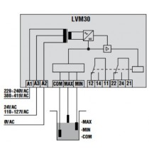Rele' di livello bitensione 24240 e 240VAC ripristino automatico Lovato LVM30A240 schema elettrico