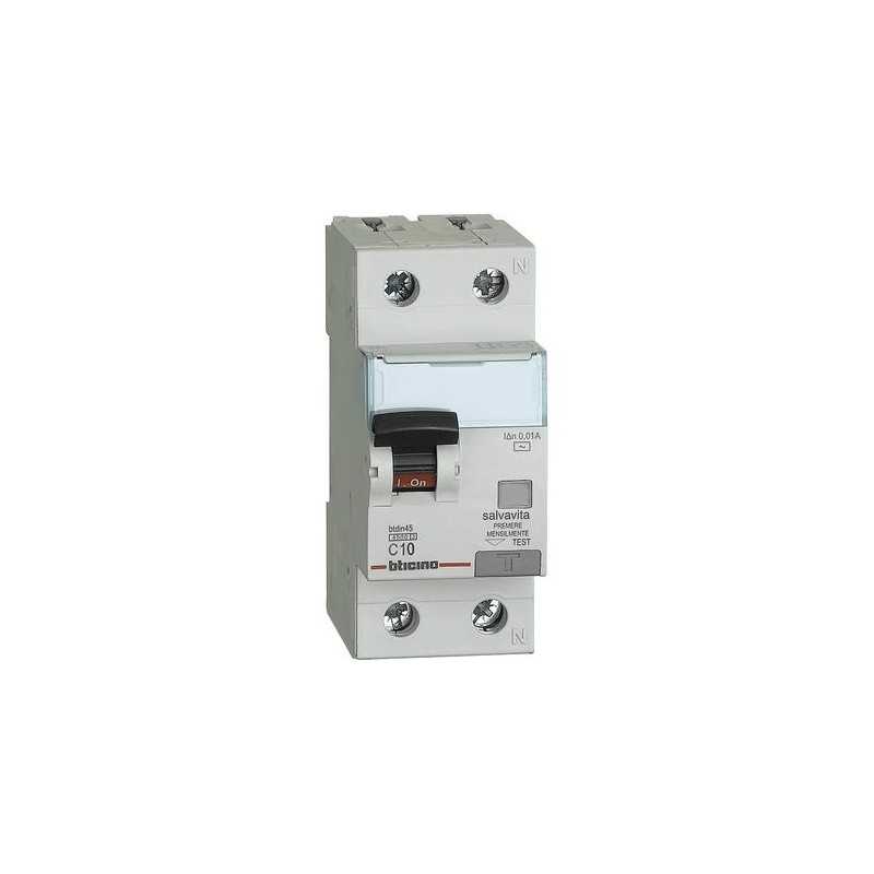 Interruttore automatico magnetotermico differenziale 1P+N 10A 0,01 BticinoGA8812AC10