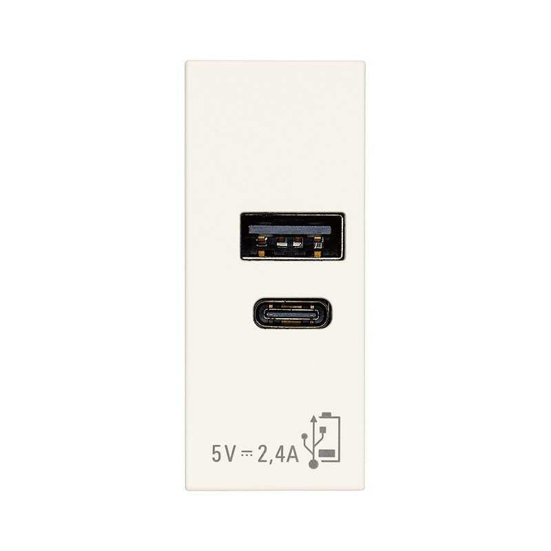Caricatore USB 2.4A con porte tipo A e C VIMAR Linea Bianca 30292.ACB