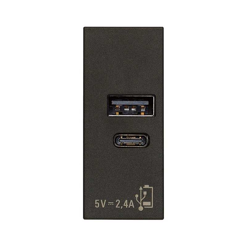Caricatore USB 2.4A con porte tipo A e C VIMAR Linea Nera 30292.ACG