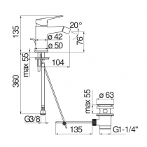 Riferimento dimensioni Miscelatore lavabo orientabile con scarico Nobili Carlo BSE101119/1CR