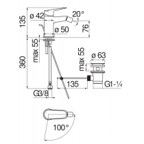 Riferimento dimensioni Miscelatore lavabo orientabile con scarico Nobili Carlo BSH101119/1CR