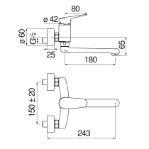 Riferimento dimensioni Miscelatore lavello con bocca girevole Nobili Carlo BS101115/CR