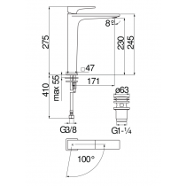 Riferimento dimensioni Miscelatore lavabo a bacinella scarico 1 1/4" Eco Nobili Carlo SEE124128/2CR