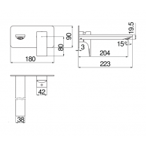 Riferimento dimensioni Miscelatore lavabo a parete con bocca lunga Nobili Carlo SE124198/1CR