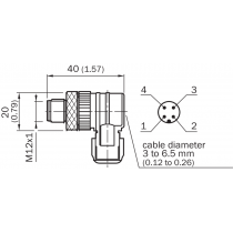 Dimensioni Spina connettore e cavi per sensori fotoelettrici M12 4 poli Sick 6022084