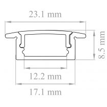Dimensioni Kit profilo in alluminio ad incasso di 2 metri per strisce led Lampo PRKITINC