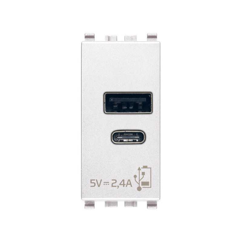 Alimentatore USB tipo A e tipo C 2.4A 5V Bianco Vimar Eikon 20292.AC.B