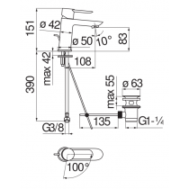 Miscelatore per lavabo cromato monocomando serie Sand NOBILI CARLO SAH99118/1CR Dimensioni