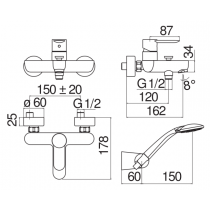 Miscelatore per vasca cromato monocomando con set doccia serie Sand NOBILI CARLO SA99110CR Dimensioni